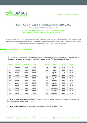 limitazioni alla circolazione mezzi pesant