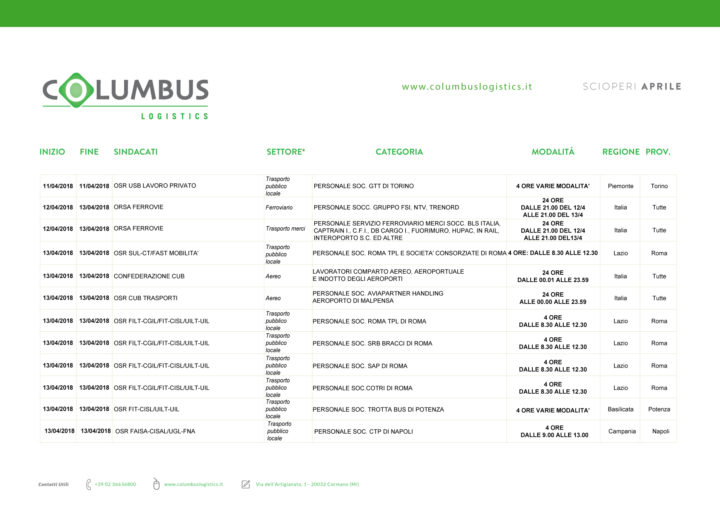 Calendario scioperi trasporti pdf